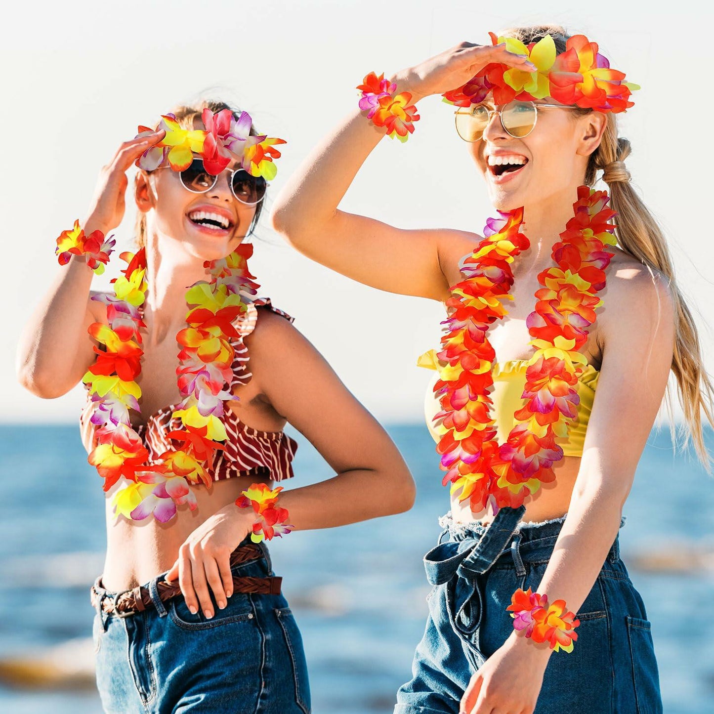 Boxkat Hawaiian Flower Leis Set 4 Pcs Medium Colorful Tropical Luau