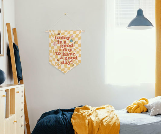 QODUNG Canvas Banner Groovy Retro 70s Wall Hanging Kids Room Decor