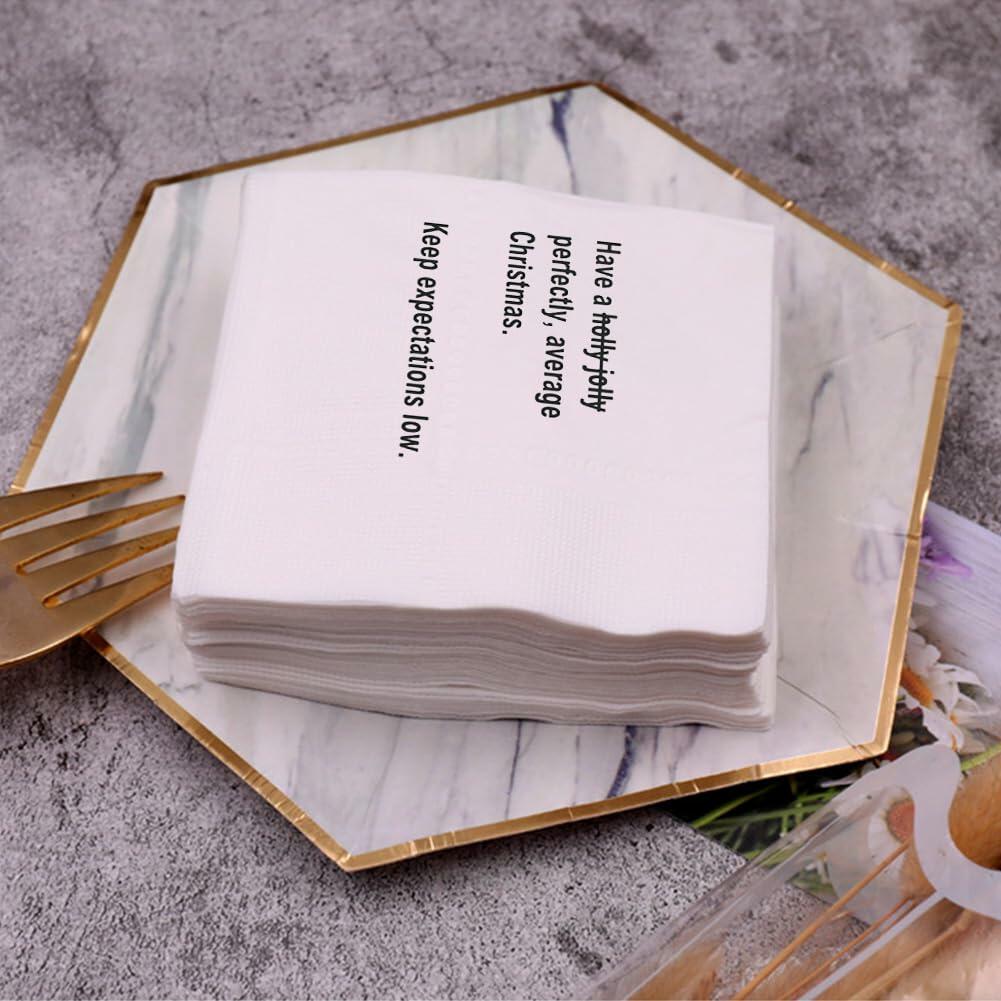 VOWFOO Funny Christmas Quotes Cocktail Napkins 4.5x4.5 2-ply 100pcs