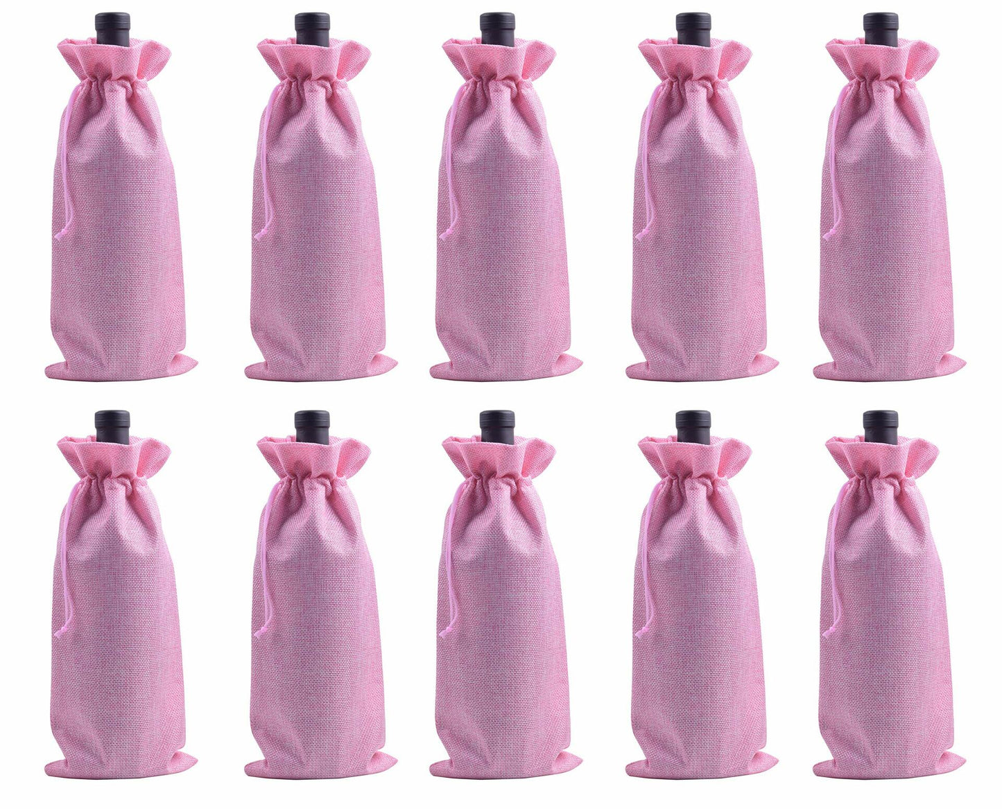 Viamto 10pcs Pink Burlap Wine Bags Drawstring Lining 15x35cm Gift Pouches