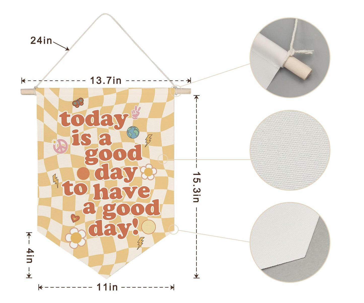 QODUNG Canvas Banner Groovy Retro 70s Wall Hanging Kids Room Decor