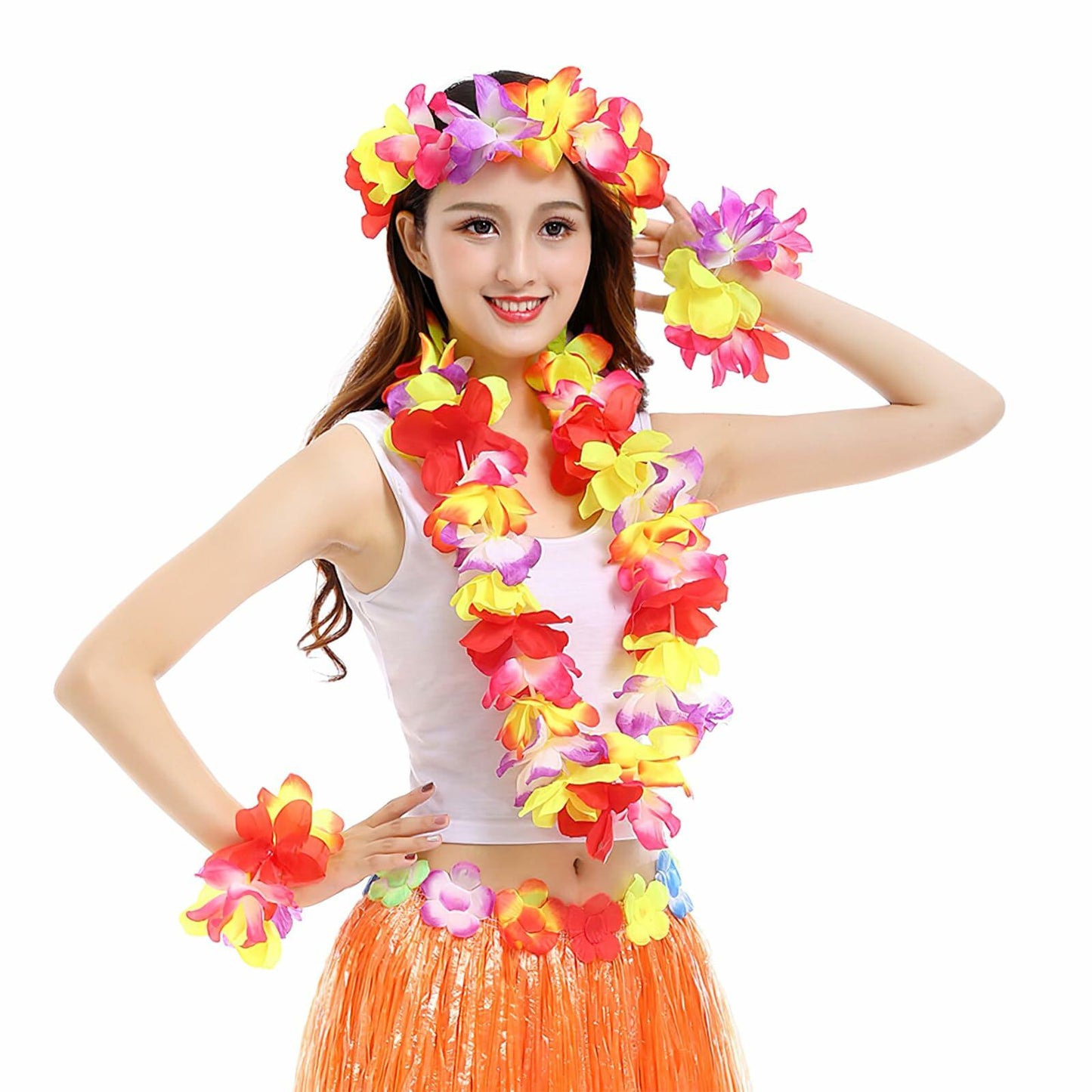 Boxkat Hawaiian Flower Leis Set 4 Pcs Medium Colorful Tropical Luau