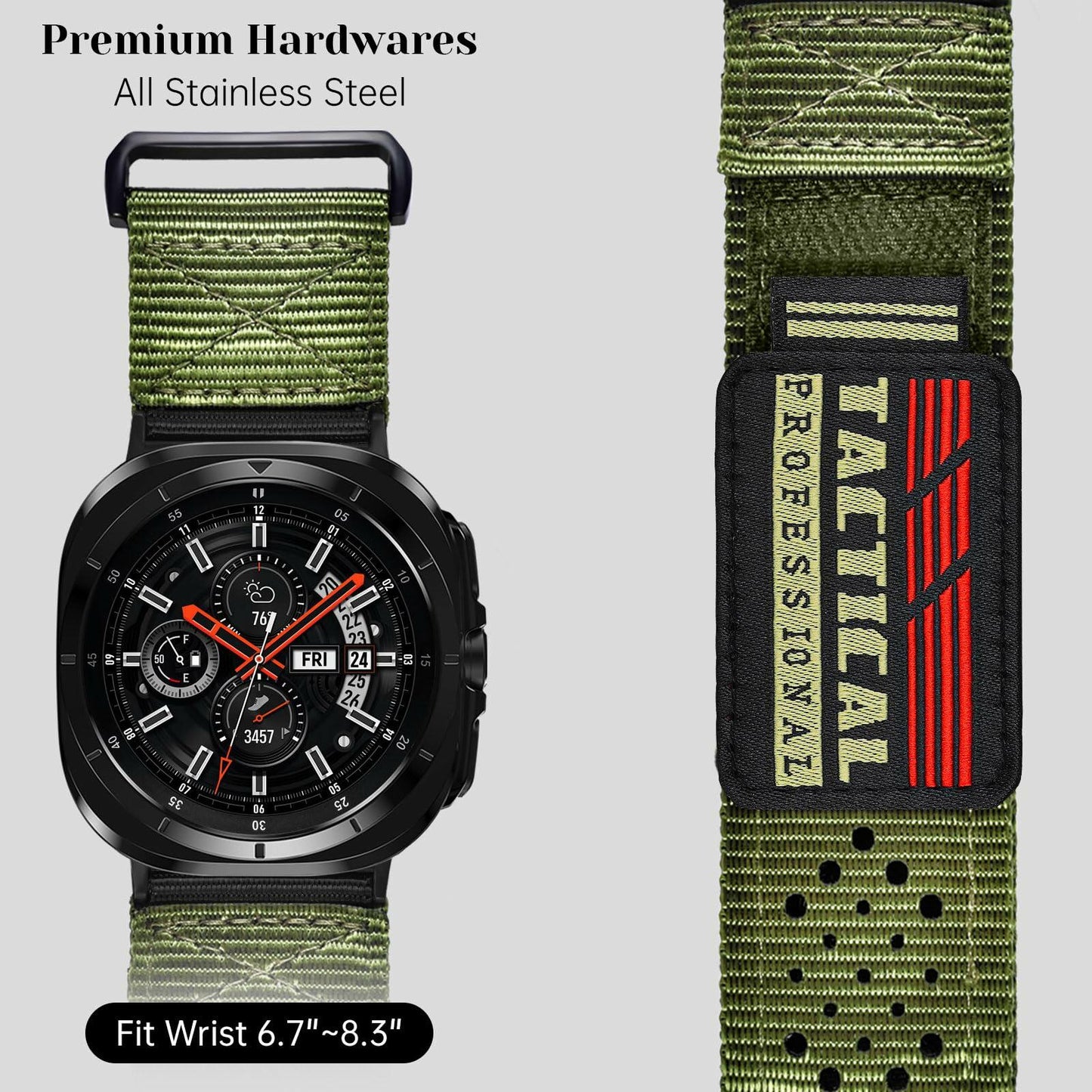 V-MORO Nylon Loop Sport Strap Adjustable Clasp Black for Galaxy Watch Ultra 47mm