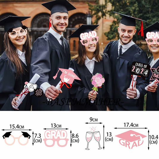 Graduation Photo Booth Props 24Pcs Party Supplies 2024 Class Congrats Grad