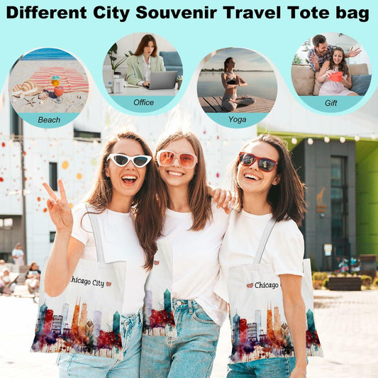 EIXU Chicago Souvenirs Girls Trip Tote Bag Reusable Beach Bag Multi