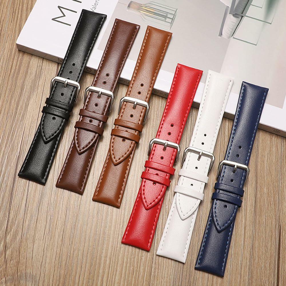 Narako Genuine Calf Leather Watch Band Stainless Steel Buckle 24mm Light Brown