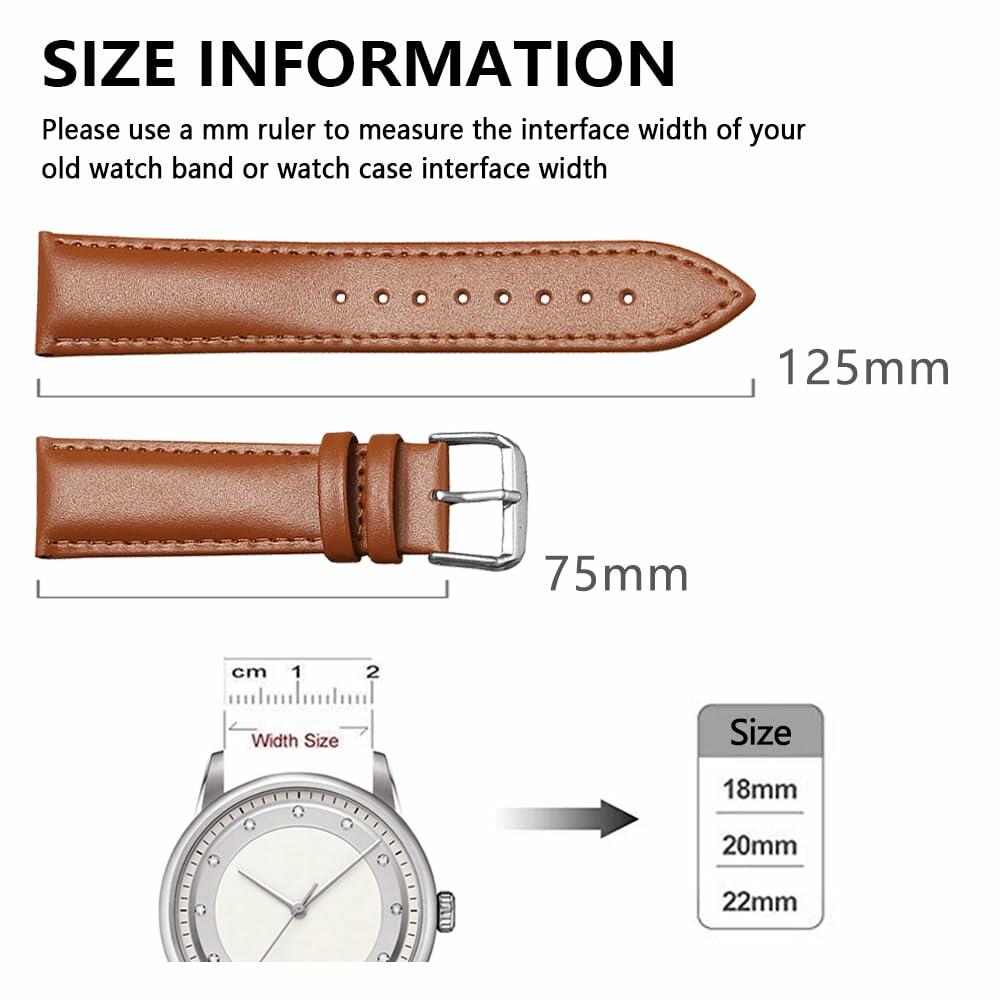 Narako Genuine Calf Leather Watch Band Stainless Steel Buckle 24mm Light Brown
