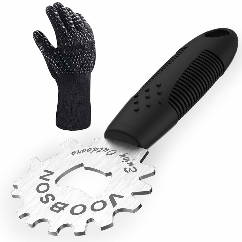 VOOBSON Grill Scraper Stainless Steel Extended Handle Bottle Opener Gloves