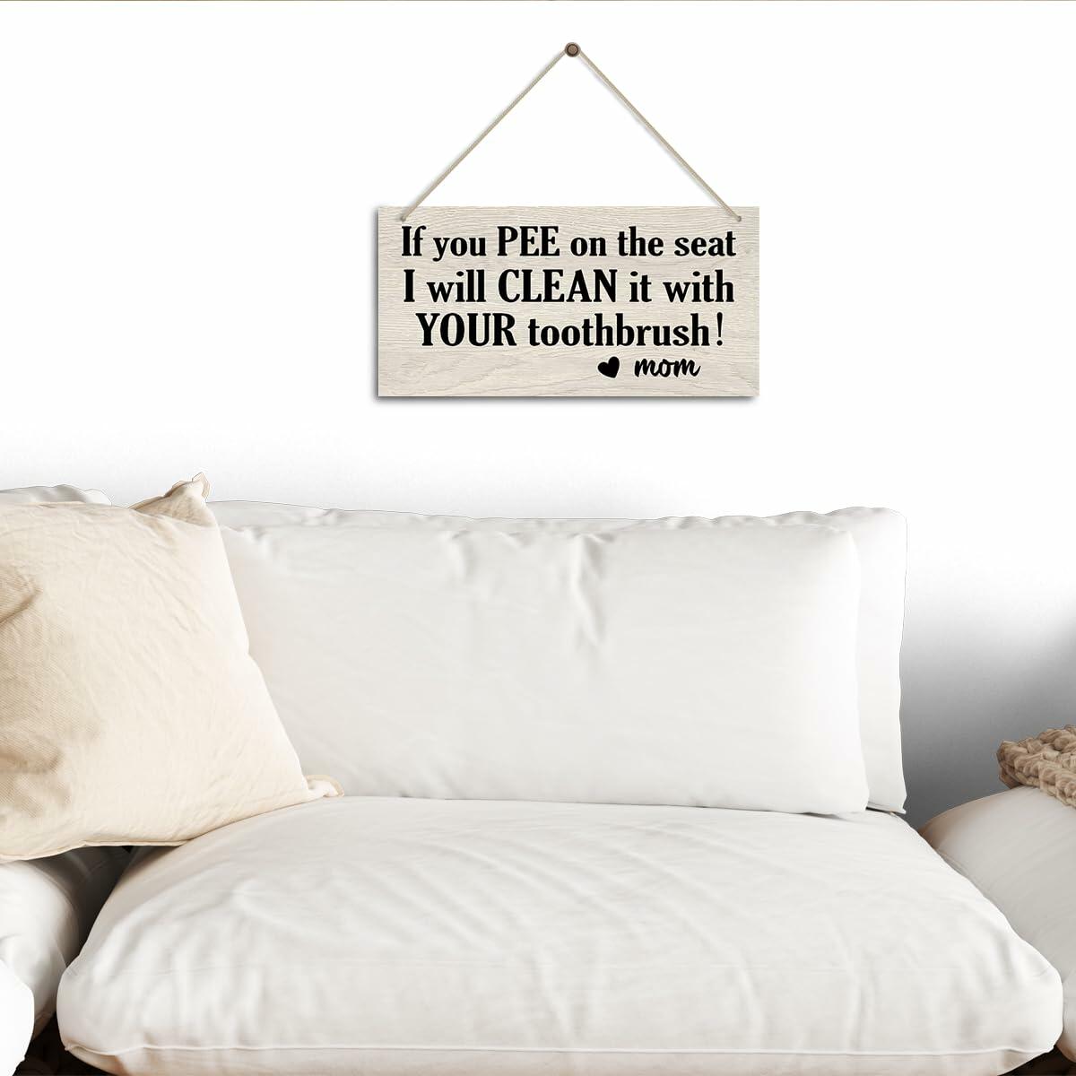 Bathroom Decor Hanging Wood Plaque with Rope Farmhouse Style Wall Sign