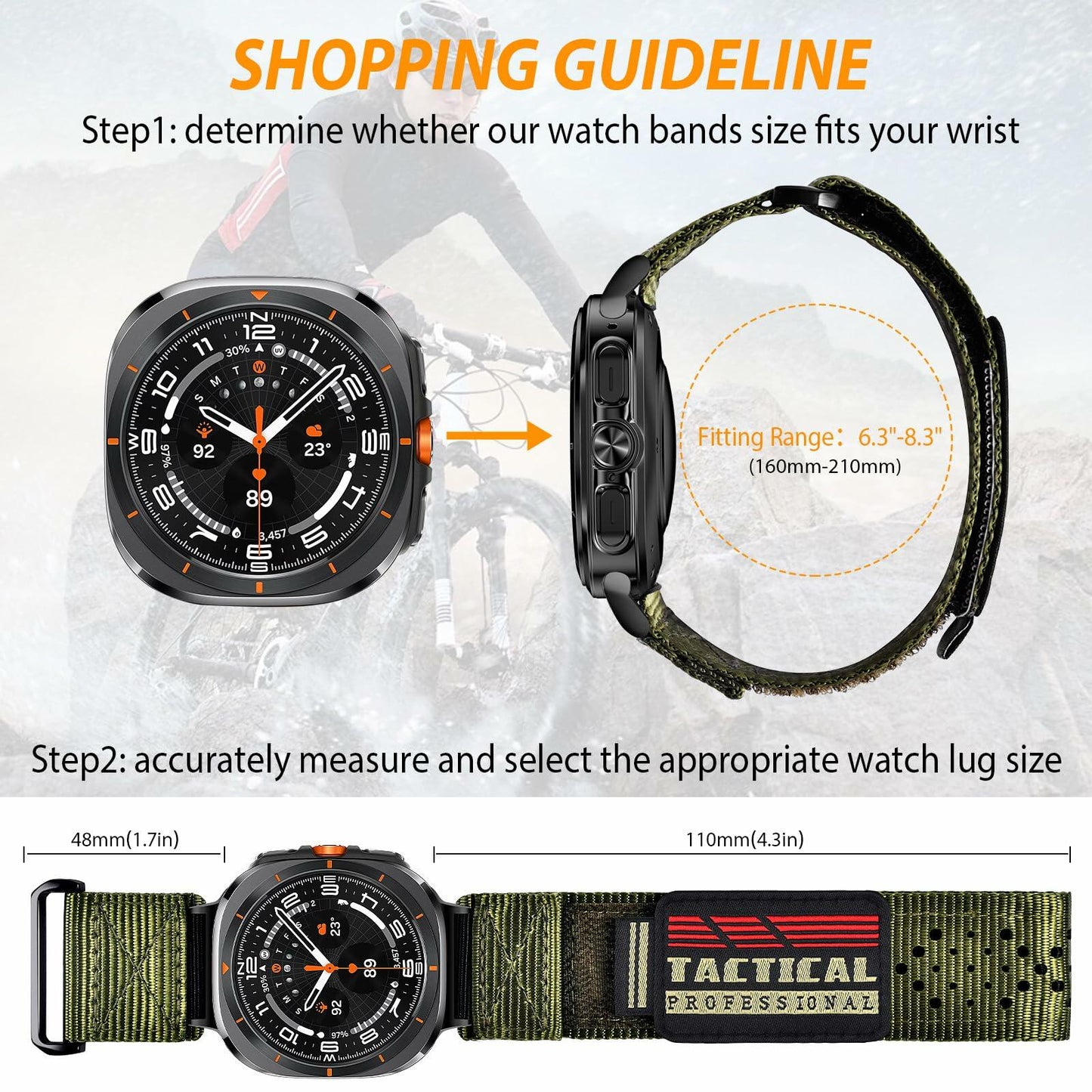 V-MORO Nylon Loop Sport Strap Adjustable Clasp Black for Galaxy Watch Ultra 47mm