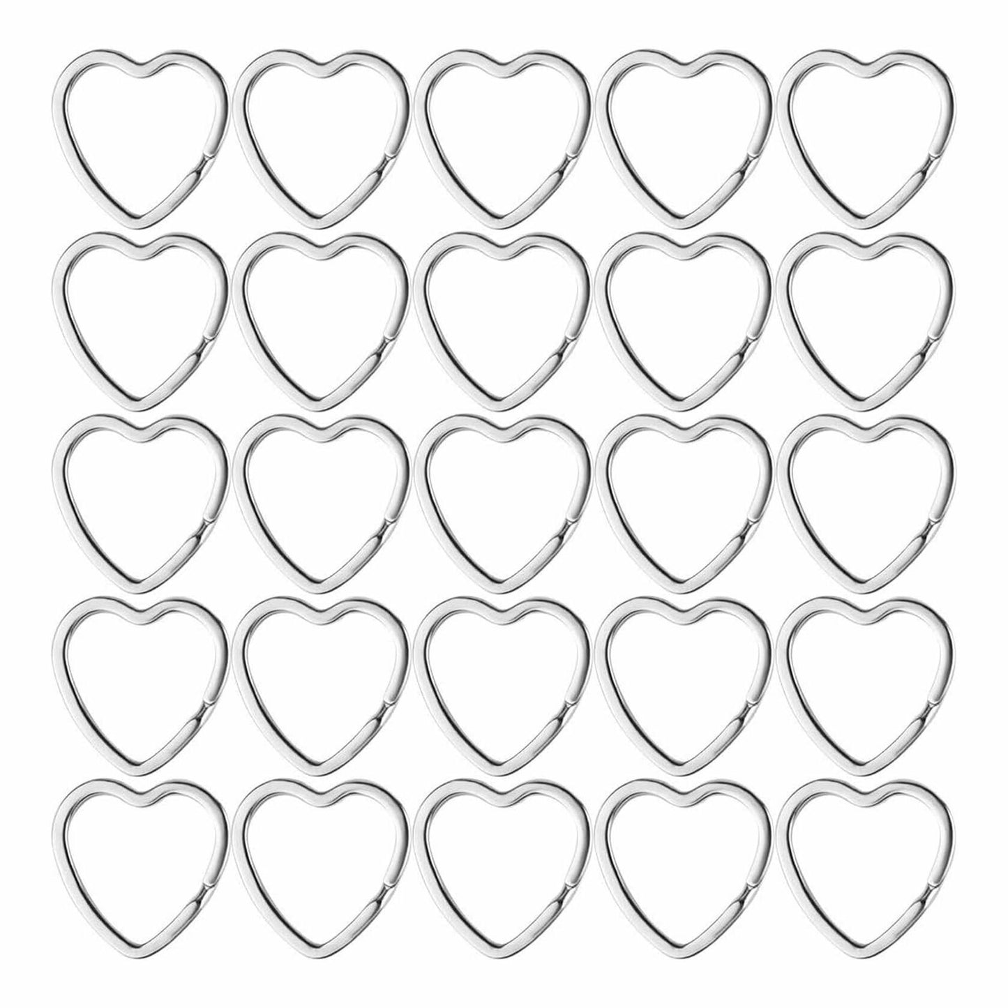 Mandala Crafts 1.2" Silver Heart Metal Key Rings 25 Count