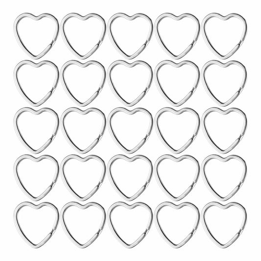 Mandala Crafts 1.2" Silver Heart Metal Key Rings 25 Count