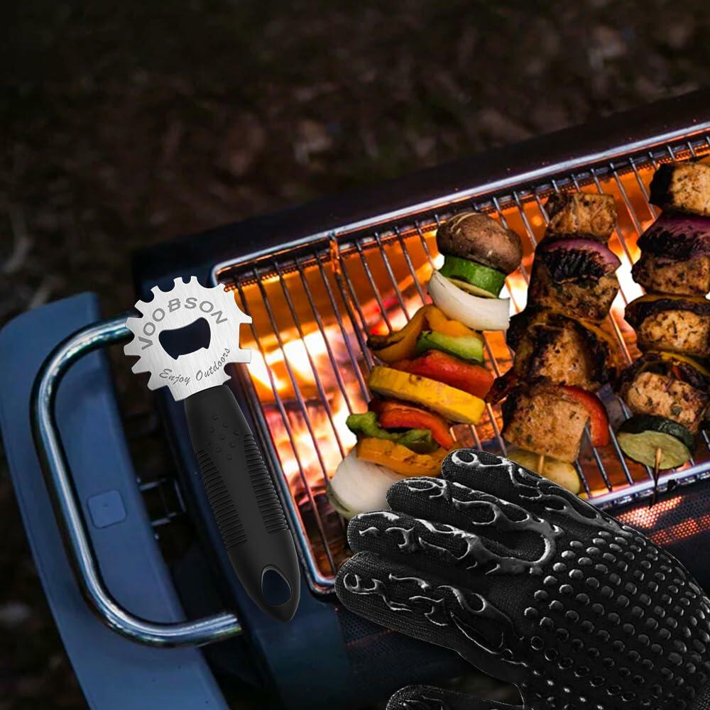 VOOBSON Grill Scraper Stainless Steel Extended Handle Bottle Opener Gloves