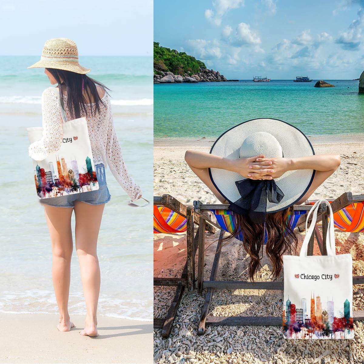 EIXU Chicago Souvenirs Girls Trip Tote Bag Reusable Beach Bag Multi