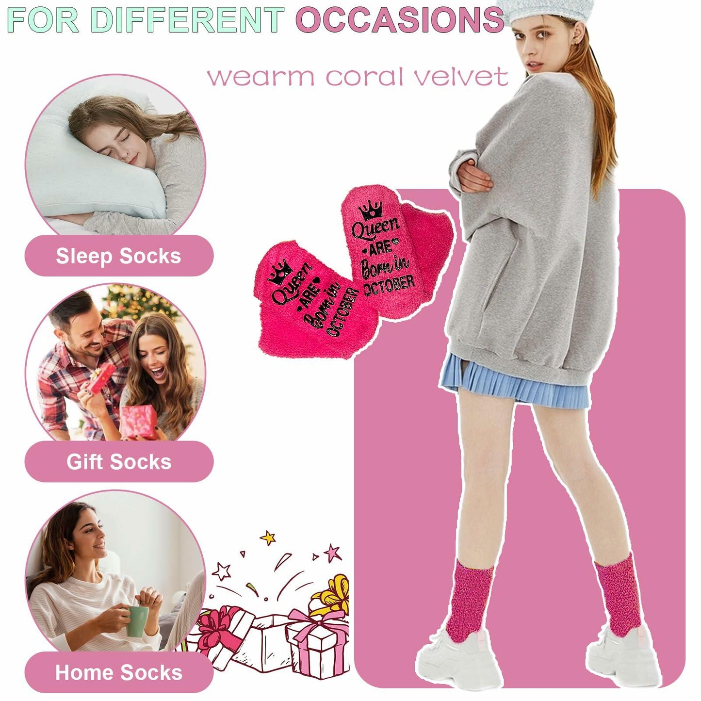 Ao Yee ZGL Queen ARE Born October Women Socks Funny Birthday Gifts