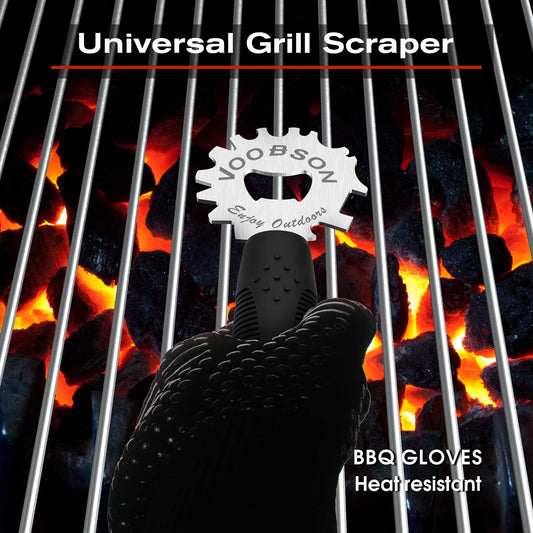 VOOBSON Grill Scraper Stainless Steel Extended Handle Bottle Opener Gloves