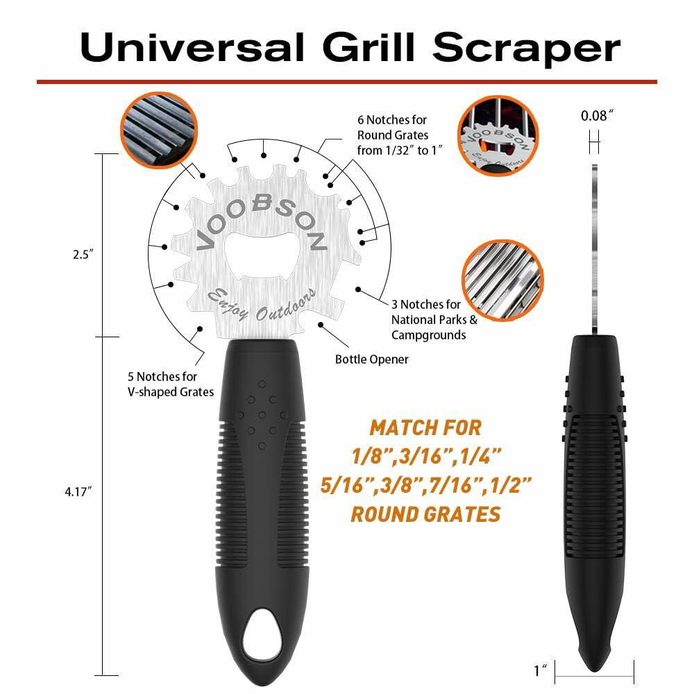 VOOBSON Grill Scraper Stainless Steel Extended Handle Bottle Opener Gloves