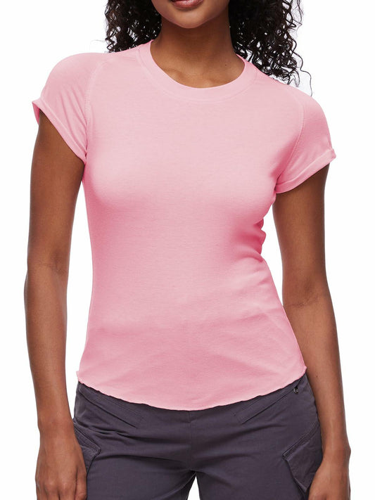 Womens Tops Short Sleeve T Shirts Round Neck Summer Fashion Clothes Y2K Pink L