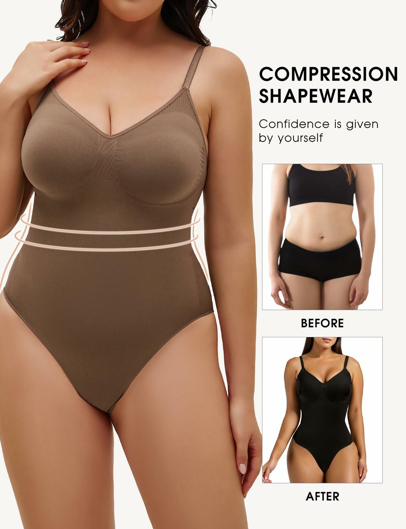 Homma Tummy Control Seamless Shapewear Bodysuit Coffee Size S