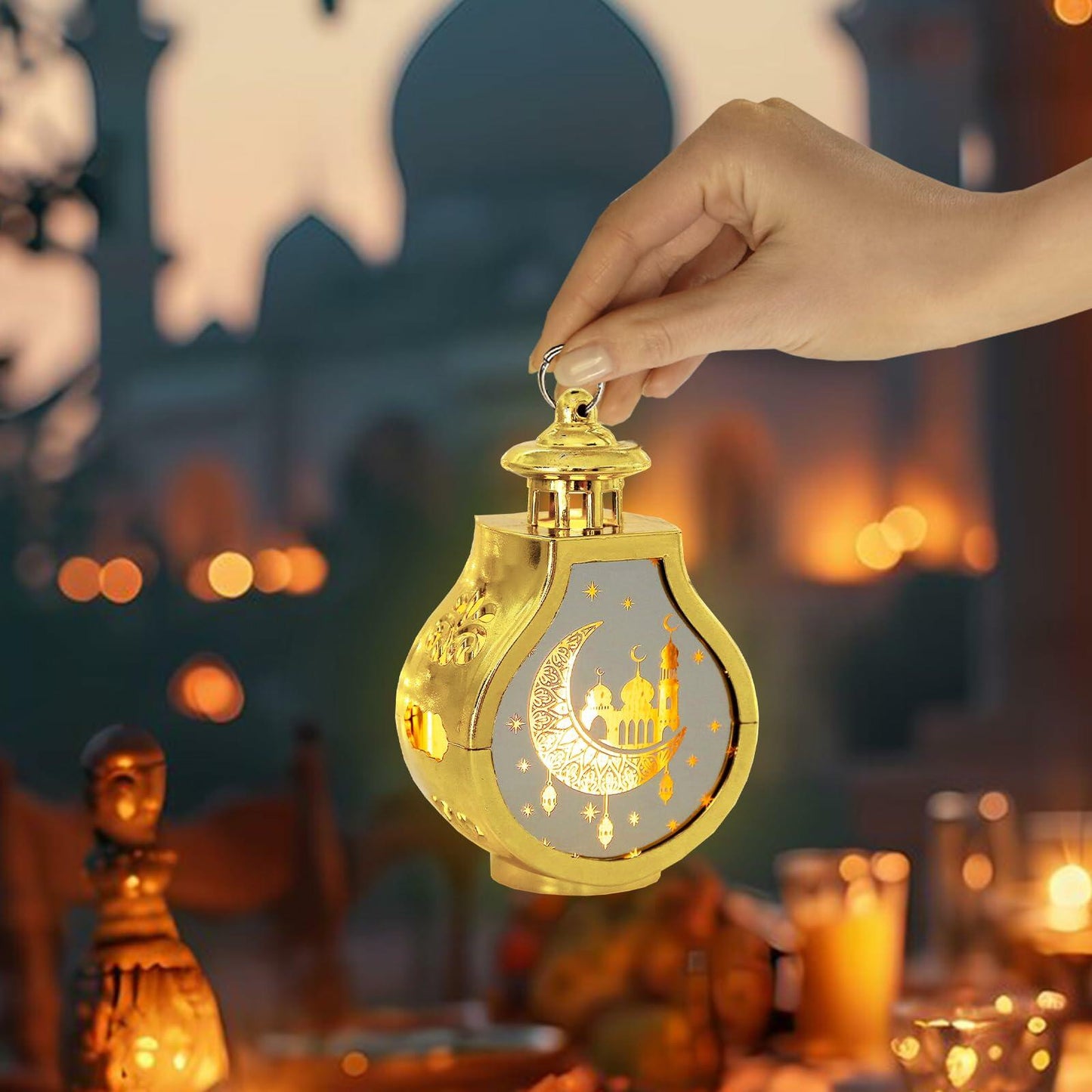ALIBBON Ramadan Mini Gold Candle Lantern 2 Pcs Decorative Eid Mubarak