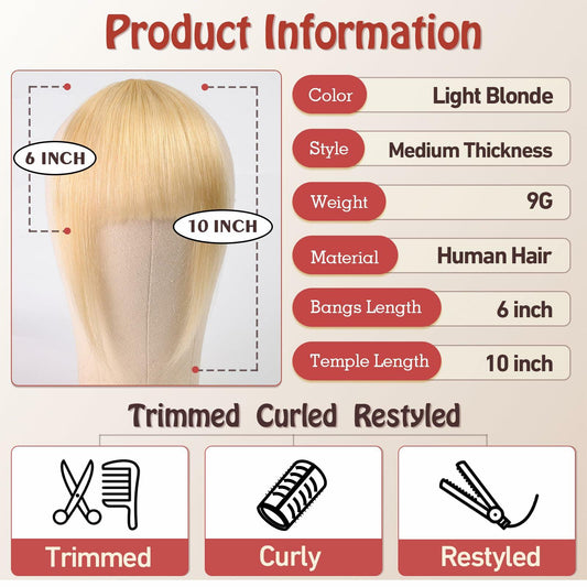 starluck Clip in Bangs 9g 100% Human Hair Extensions Light Blonde