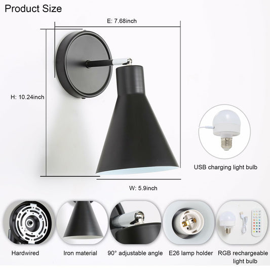 FILIMITIY Battery Operated Modern Dimmable LED RGB Wall Sconce Black