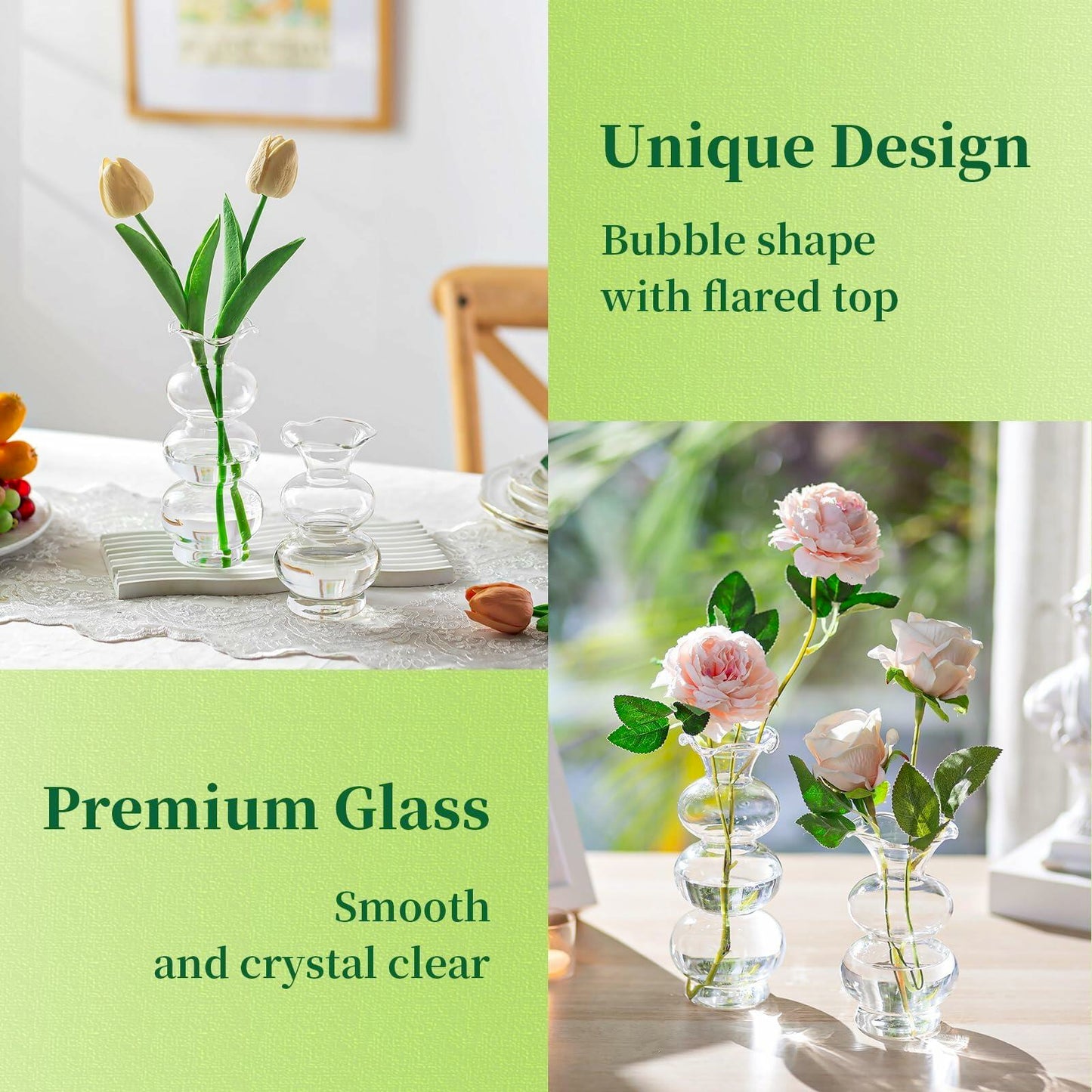 Hewory Glass Bubble Bud Vase Small Clear Glass Flower Vase for Single Stem