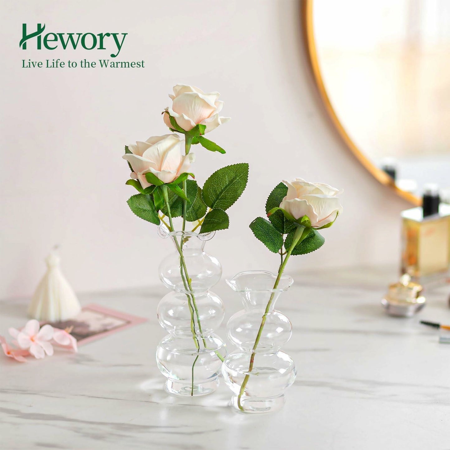 Hewory Glass Bubble Bud Vase Small Clear Glass Flower Vase for Single Stem