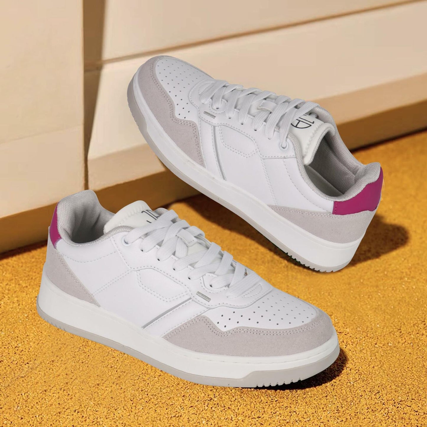 JABASIC Women Leather Platform Sneakers Lace-Up White/Sky Blue Size 7