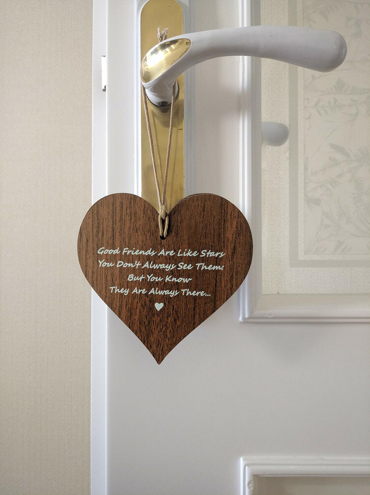 Wooden Antique Hanging Heart Plaque Sign Brown Good Friends Quote