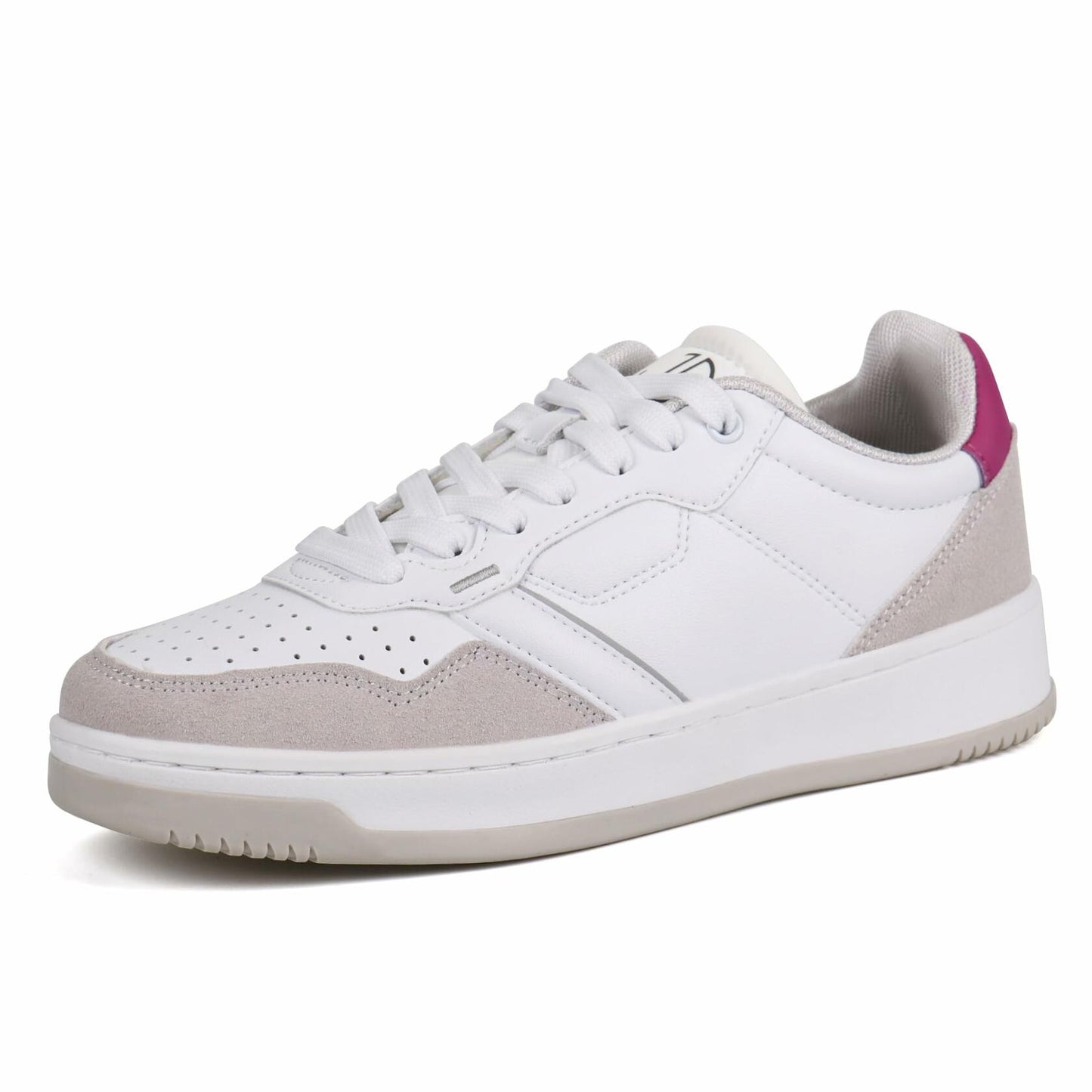 JABASIC Women Leather Platform Sneakers Lace-Up White/Sky Blue Size 7