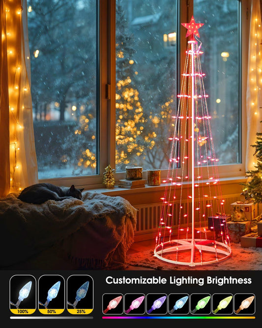 Minetom 6Ft Smart Christmas Cone Tree 118 LED Lights Star Topper Waterproof
