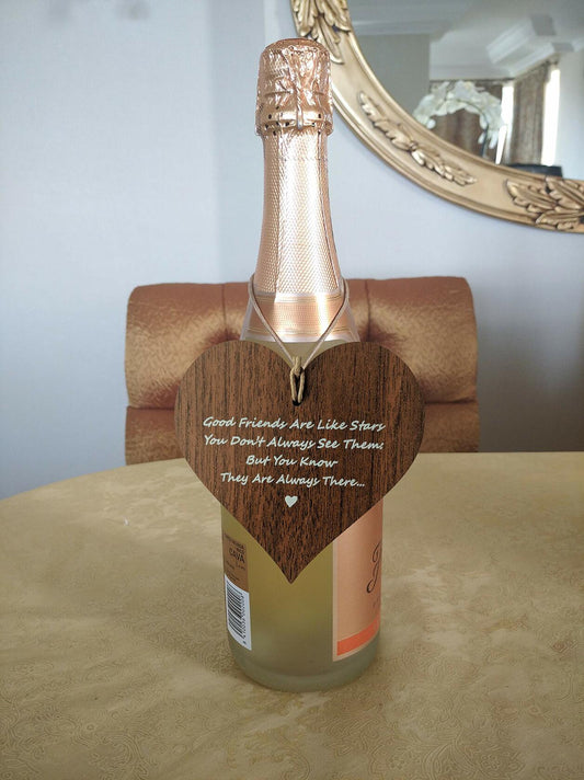 Wooden Antique Hanging Heart Plaque Sign Brown Good Friends Quote