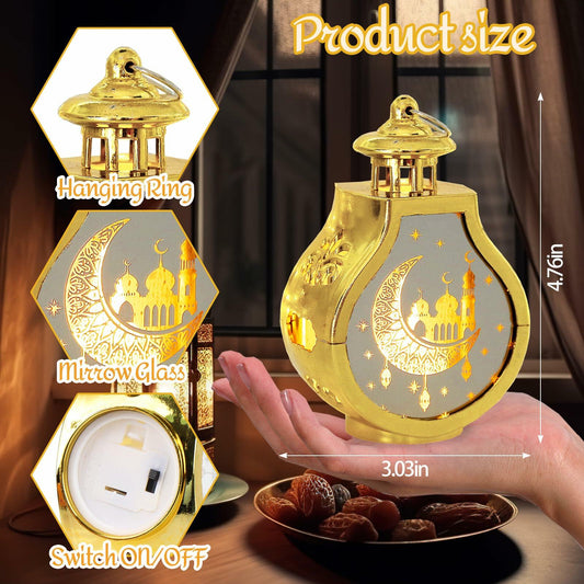 ALIBBON Ramadan Mini Gold Candle Lantern 2 Pcs Decorative Eid Mubarak