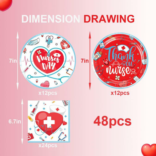 48pcs Nurse Graduation Party Supplies 24 Dessert Plates 24 Napkins