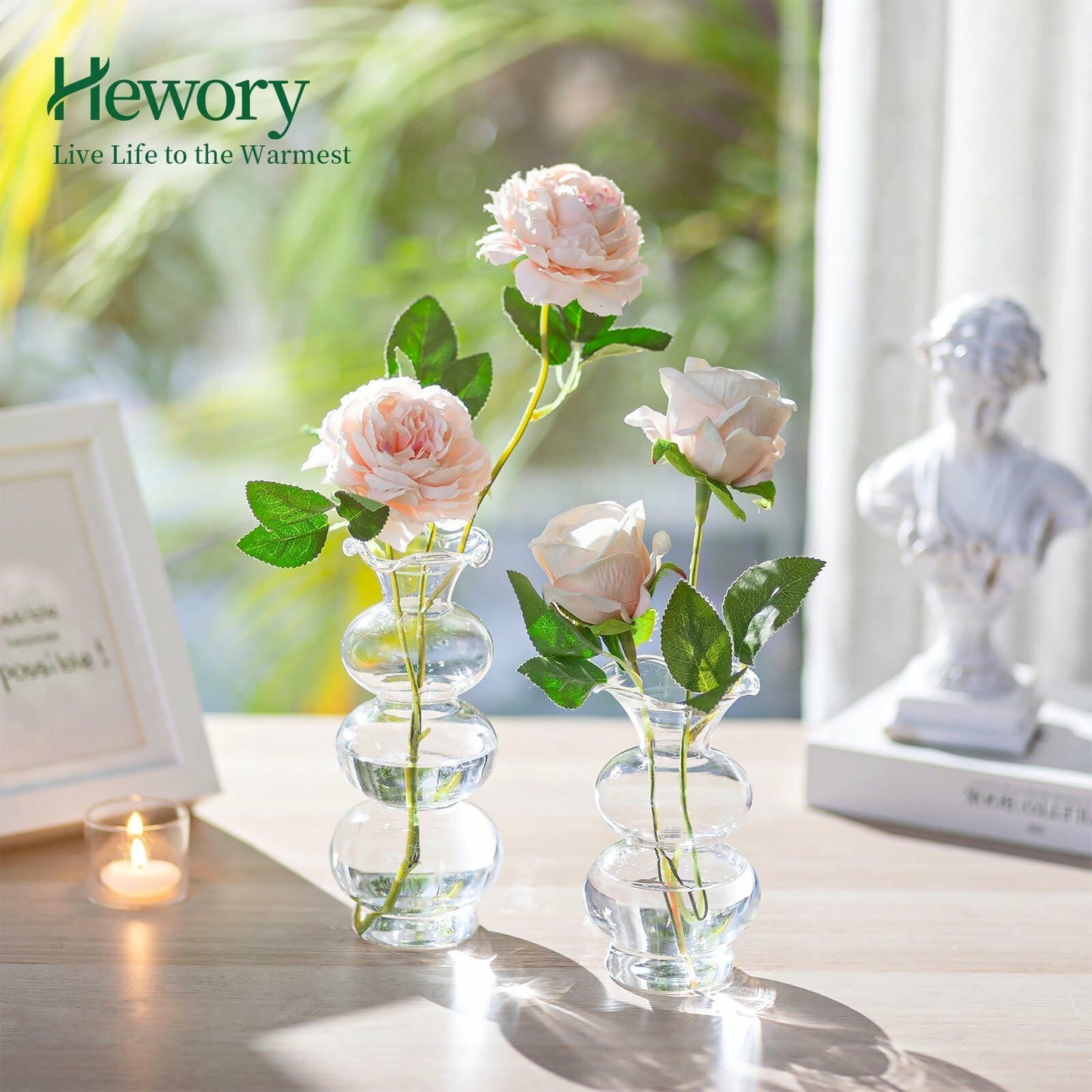 Hewory Glass Bubble Bud Vase Small Clear Glass Flower Vase for Single Stem