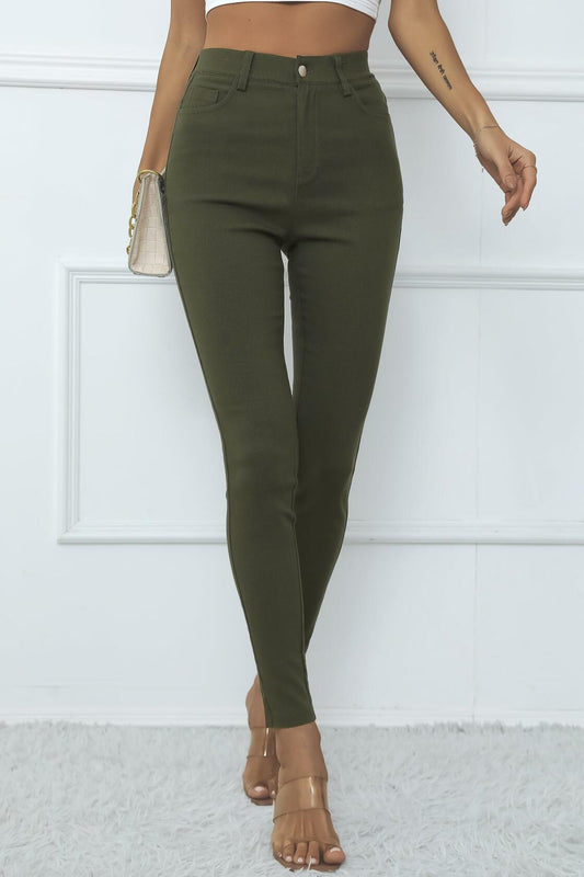 levaca Womens High Waisted Skinny Jeggings Pants with Pockets Army Green Size S