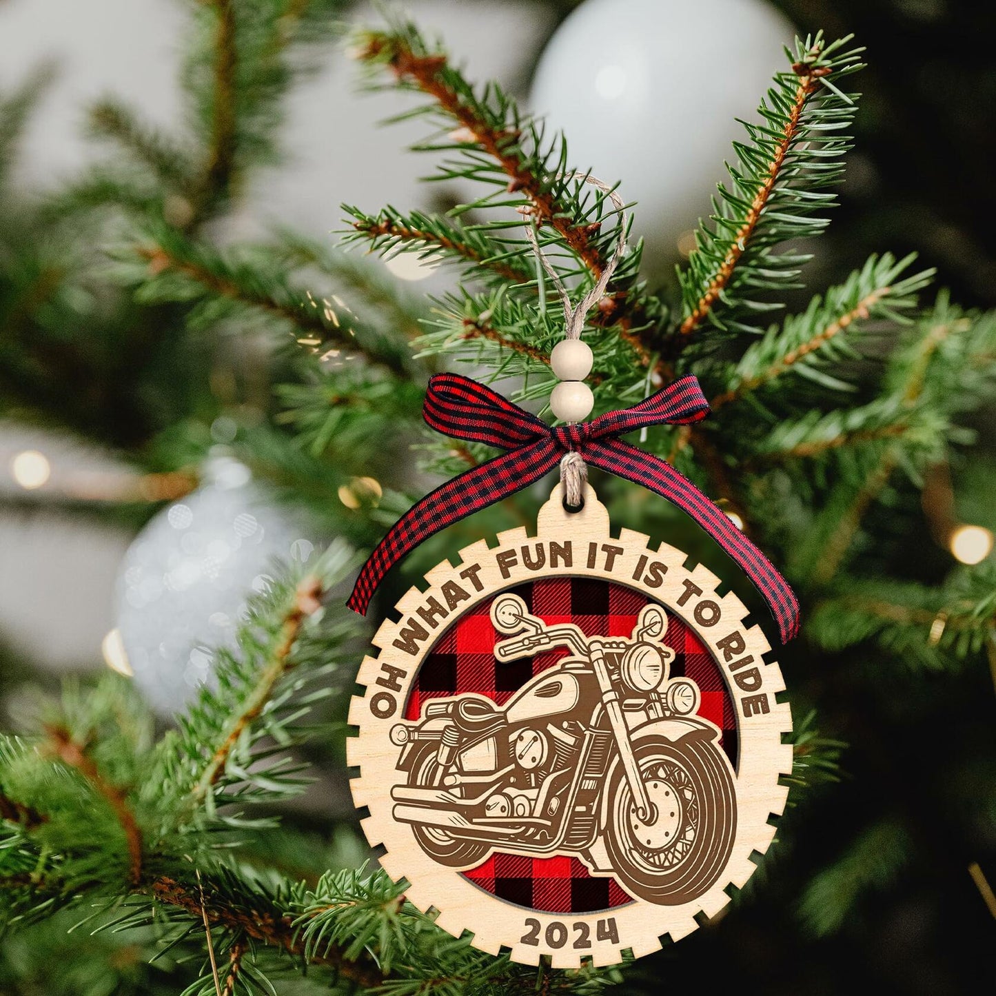 Motorcycle Wood Christmas Tree Ornaments 2024 Handmade Wooden Xmas Decor