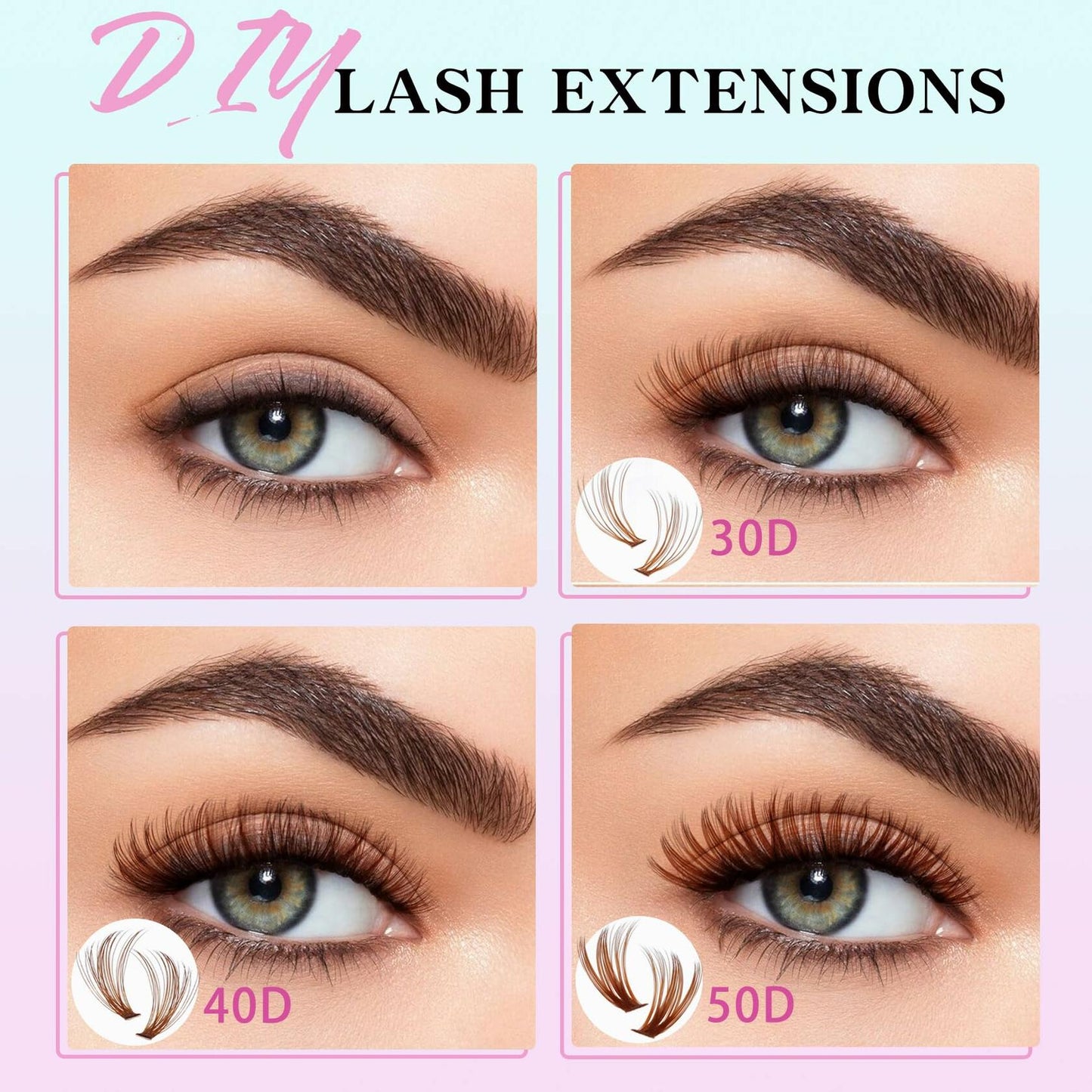 Losha Lash Clusters Wispy Brown D Curl 9-16mm 300pcs