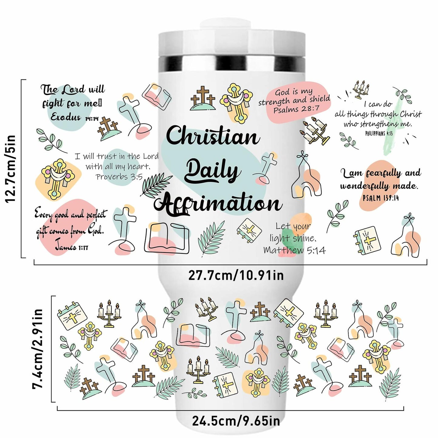 UV DTF Cup Wrap Transfer 6 Sheets Bible Verse Floral Waterproof 40oz Tumbler