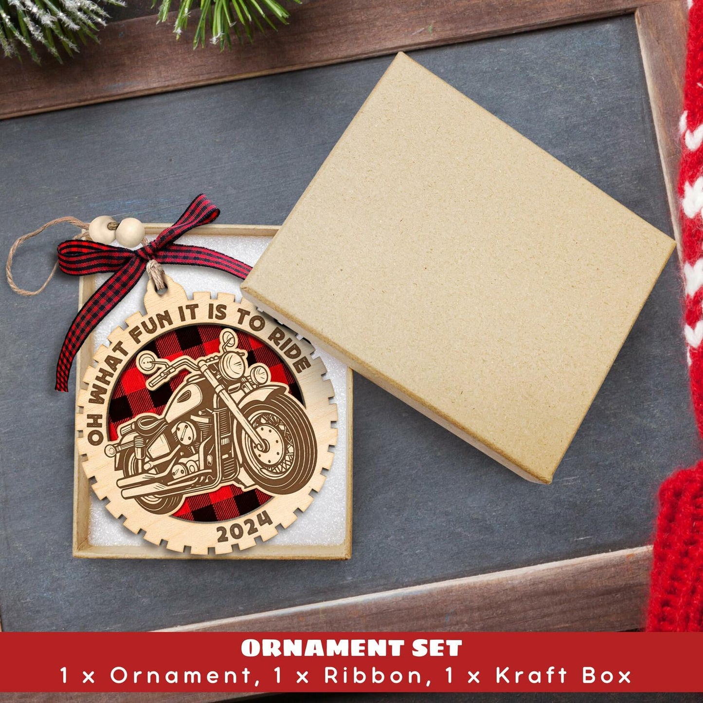 Motorcycle Wood Christmas Tree Ornaments 2024 Handmade Wooden Xmas Decor