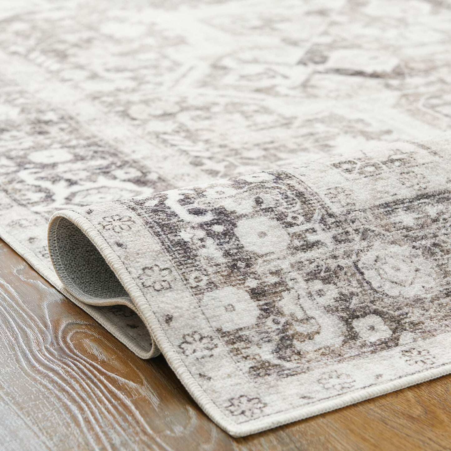 jinchan Area Rug 4x6 Washable Vintage Floral Non Slip Indoor Greige