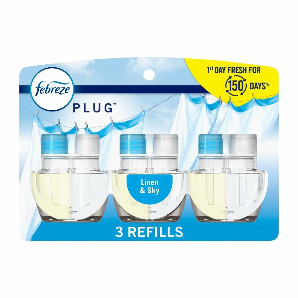 Febreze Plug In Air Freshener Refill Linen & Sky Scent 0.87oz 3 Count