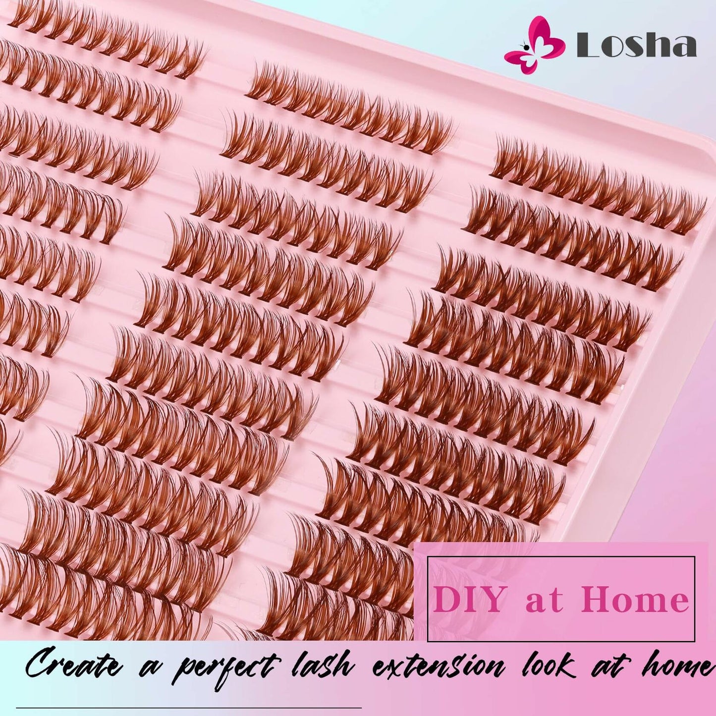 Losha Lash Clusters Wispy Brown D Curl 9-16mm 300pcs