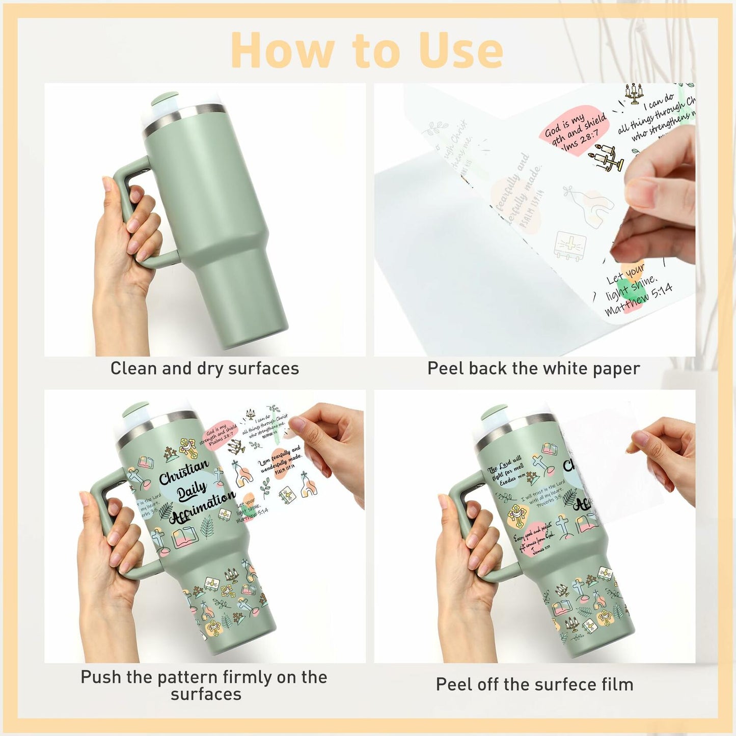 UV DTF Cup Wrap Transfer 6 Sheets Bible Verse Floral Waterproof 40oz Tumbler