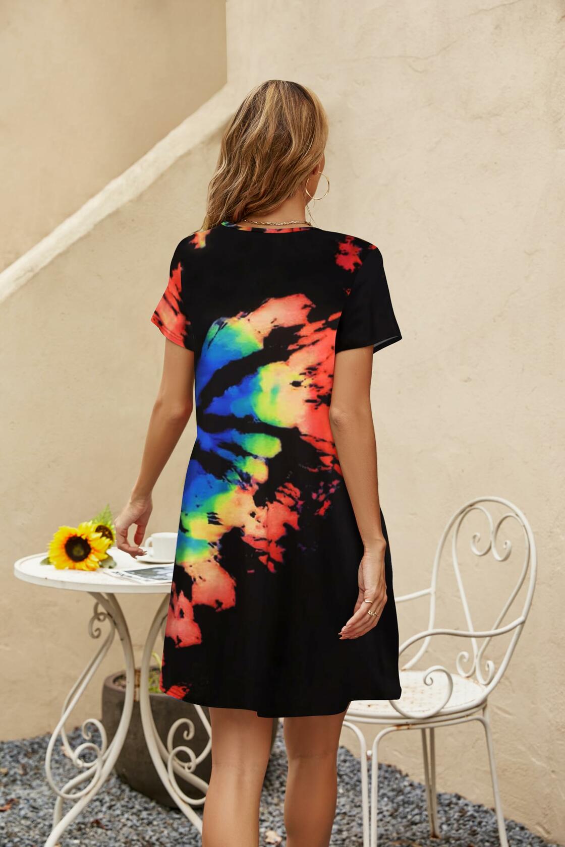 Halife Women's Casual Summer Short Sleeve Colorful Beach Dress Size S