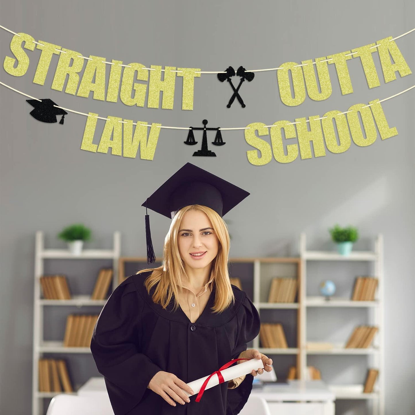 Straight Outta Law School Banner Graduation 2025 Glittery Congrats Lawyer