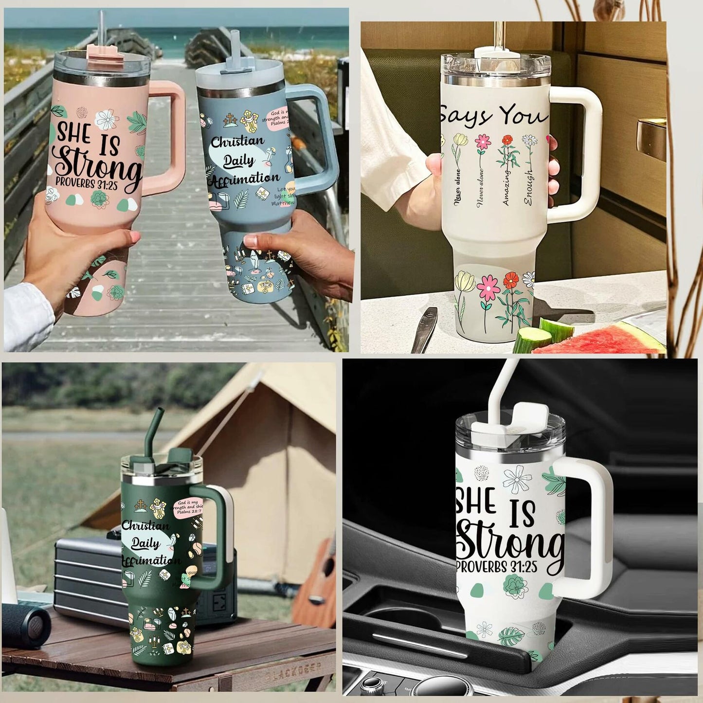 UV DTF Cup Wrap Transfer 6 Sheets Bible Verse Floral Waterproof 40oz Tumbler