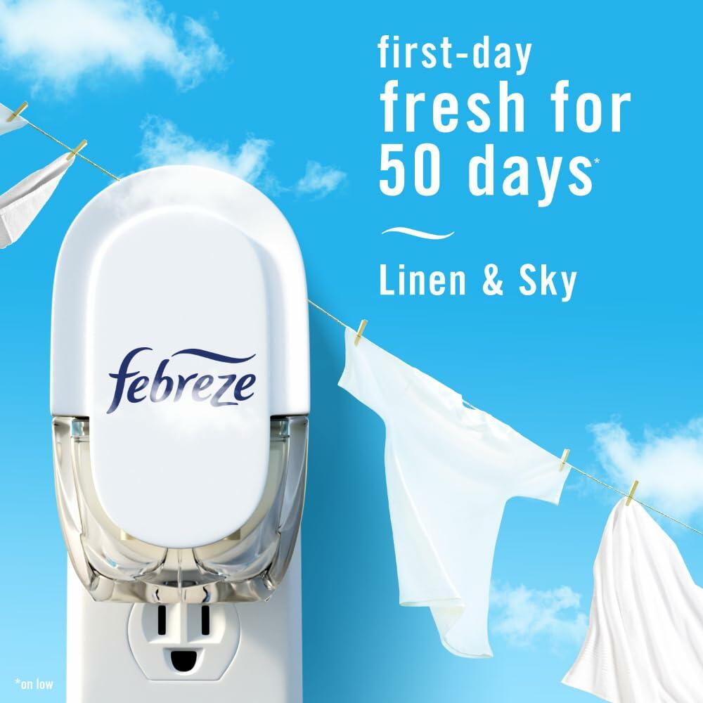 Febreze Plug In Air Freshener Refill Linen & Sky Scent 0.87oz 3 Count