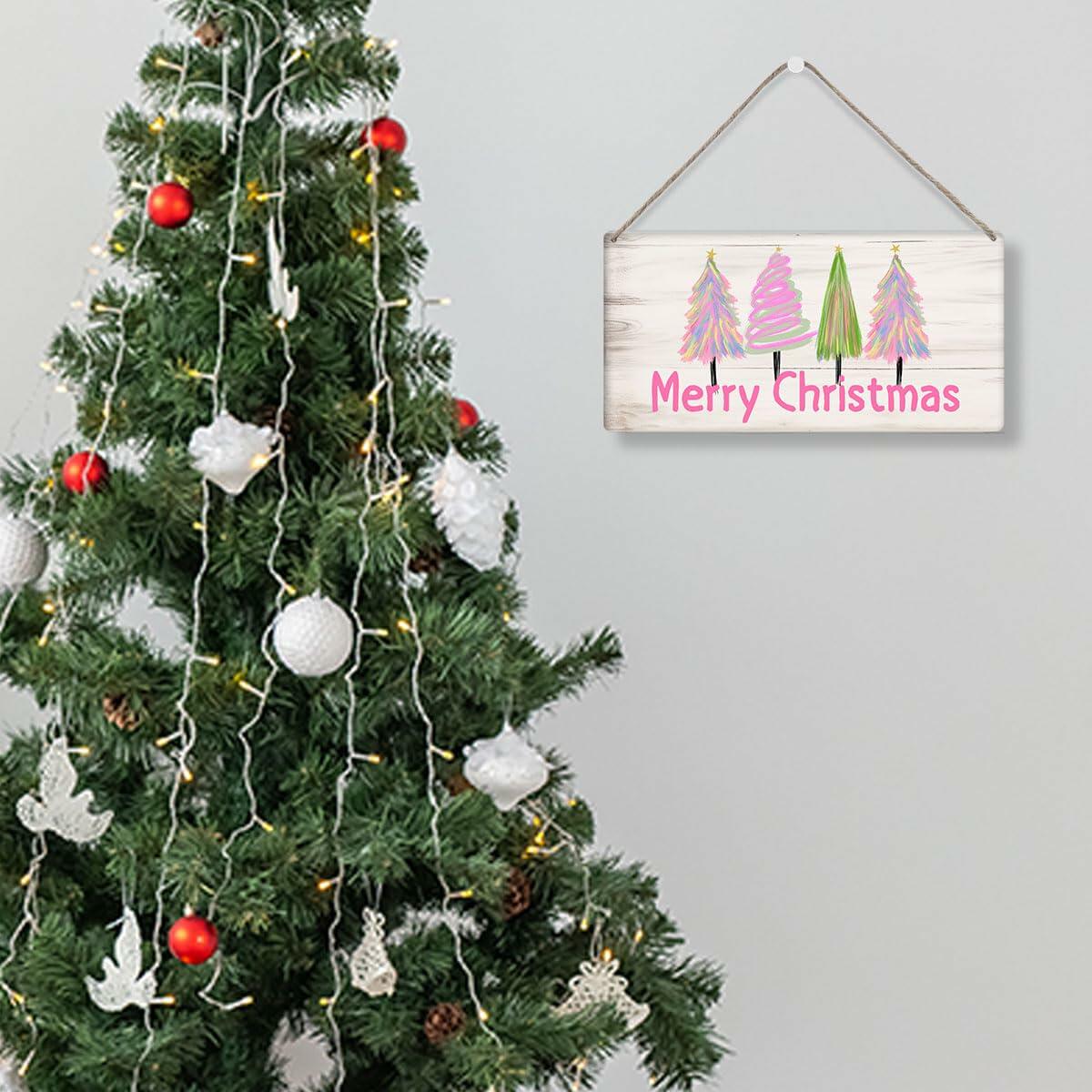 Christmas Decorations Merry Xmas Tree Decor Pink 12x6 inches